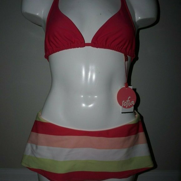 Vix Pink Medium Halter Top and Striped Medium Skirt Bottoms Set NWT - Picture 1 of 10